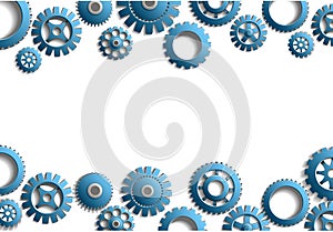 3d realistic vector blue gears frame on white