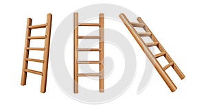 3d realistic vector icon illustration. Wooden ladder in front and side view, isolated on white background.