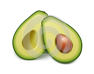 3d realistic vector icon set. Raped green avocado and half sliced.