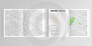 3d realistic vector layout of cover mockup design templates with urban city map of Paris for A4 bifold brochure, flyer