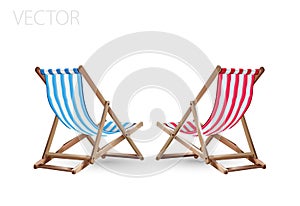 3d realistic vector vacation icon set beach sunbed in three different colours. Summertime relax. Deck chair or Beach