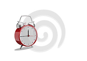 3D realistic watch alarm clock time classic wake up a red color isolated on white background with clipping path and copy space.