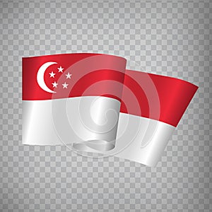 3D Realistic waving Flag of Singapore on transparent background.  National Flag Republic of Singapore for your web site design, ap