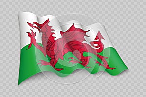 3D Realistic waving Flag of Wales is a region of United Kingdom