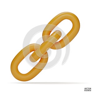 3d Realistic yellow Chain or link Icon isolated on white background. Two chain links icon, Attach, Lock symbol. Blockchain link