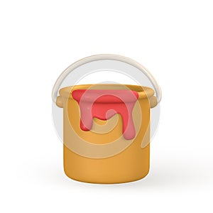 3d realistic yellow tin of red paint in cartoon style. Vector illustration