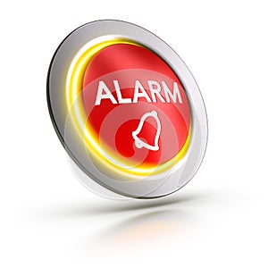 3D red alarm button over white background