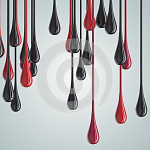 3D red and black glossy paint drop blobs