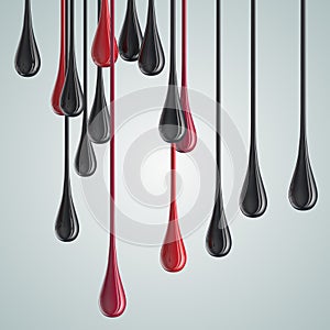 3D red and black glossy paint drop blobs