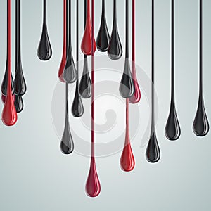 3D red and black glossy paint drop blobs