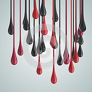 3D red and black glossy paint drop blobs