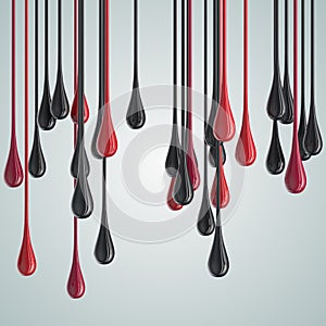 3D red and black glossy paint drop blobs