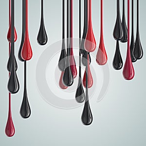 3D red and black glossy paint drop blobs