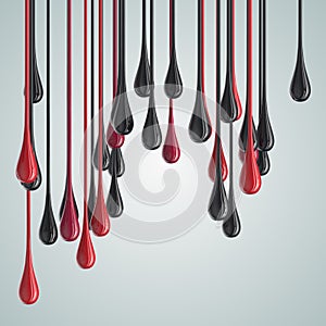 3D red and black glossy paint drop blobs