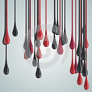 3D red and black glossy paint drop blobs