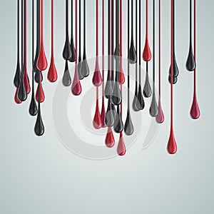 3D red and black glossy paint drop blobs