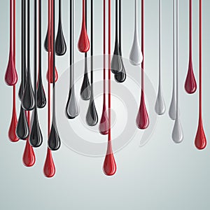 3D red and black glossy paint drop blobs