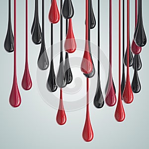 3D red and black glossy paint drop blobs