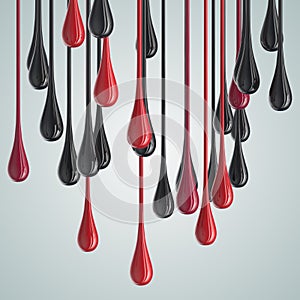3D red and black glossy paint drop blobs