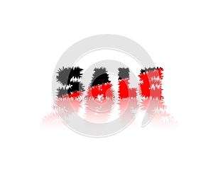 3D red-black text SALE with shadow and reflection. Vector illustration on white background