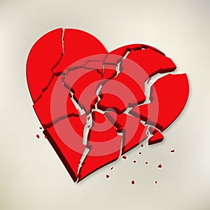 3d red broken heart on paper background
