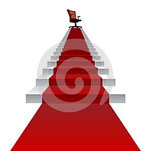 3d red carpet stair climbing to leader chair on top