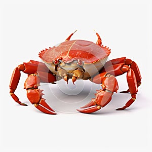 3d Red Crab With Big Claws On White Background