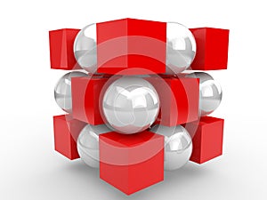 3d red cubes and white spheres organized