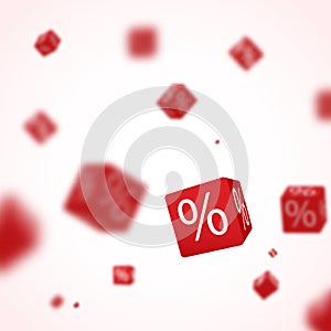 3D red discount boxes dice for store market and shop. Sale promotional concept