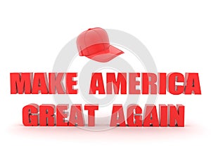 3D Red Hat with make America great again text below