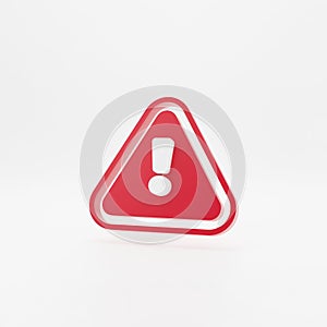 3d red hazard warning attention sign with exclamation mark symbol icon isolated on white wall background with shadow 3D