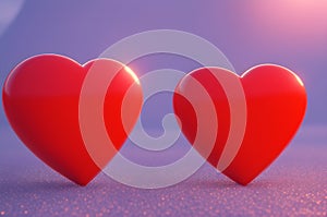 3d red Heart shapes for valentines day background blue shiny background