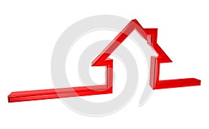 3D red house symbol on white background