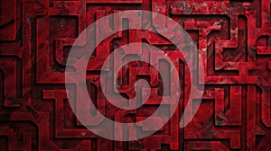 3D red labyrinth maze. Concept of challenge, complexity, and problem-solving strategy