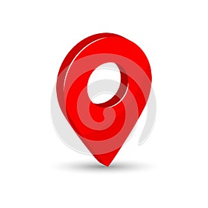 3d red map pointer with shadow. Location icon. Vector illustration