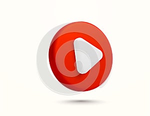 3d red media, video or audio player button icon, isolated on white background. Multimedia and digital entertainment icon