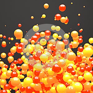 3d red orange and yellow cloud of random size spheres