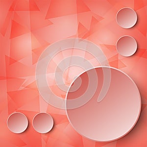 3d red paper circle label on layer of transparent red triangle glass mosaic abstract design background concept