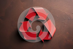 3D red recycle symbol isolated on the brown monochrome background. Ecology and environmental protection concept. Mockup