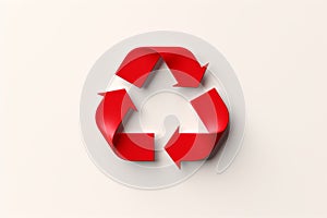 3D red recycle symbol isolated on the white monochrome background. Ecology and environmental protection concept. Mockup