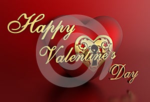 3D Red Romantic Valentine Heart Background with happy valentine`s day text