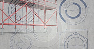 3D red scaffolding whit grey background