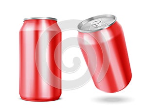 3d red soda can. Isolated beer or cola tin bottle