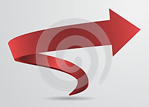 3D Red Spiral Arrow Pointer Sign Vector Illustration.