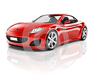 3D Red Sport Car on White Background