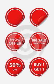 3D red sticker tag sale isolated on white background, vector