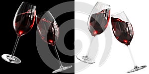 3D Red Wine Glasses Floating, Celebration Concept