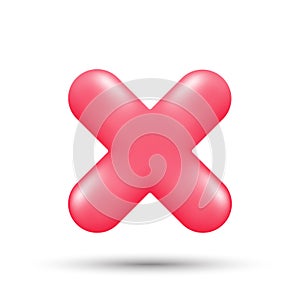 3d rejection icon. Cancel cross or delete sign. Forbidden x symbol. Wrong answer. Vector