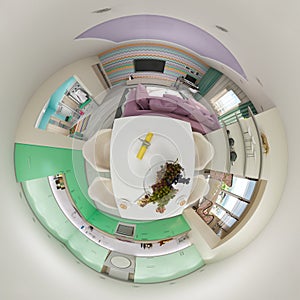 3d Render 360 panorama of living room interior