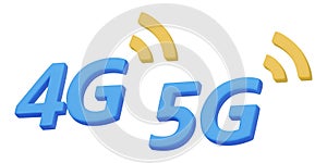 3D render of 4g, 5g icons for mobile app design. Internet network signs. Realistic Cyberspace concept smartphone network symbols.